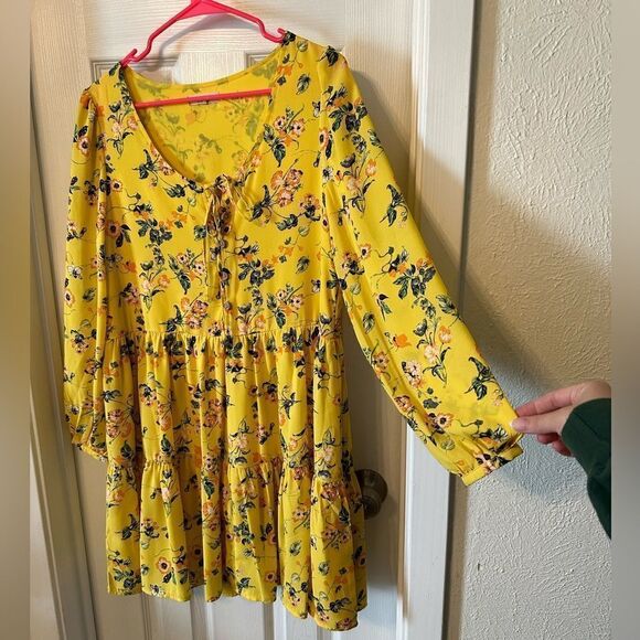 Chelsea & Violet Floral long sleeve Babydoll Dress yellow medium - Picture 5 of 9